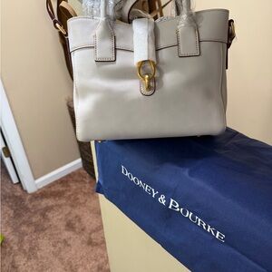 Dooney & Bourke Cream Leather Tote with Gold Hardware